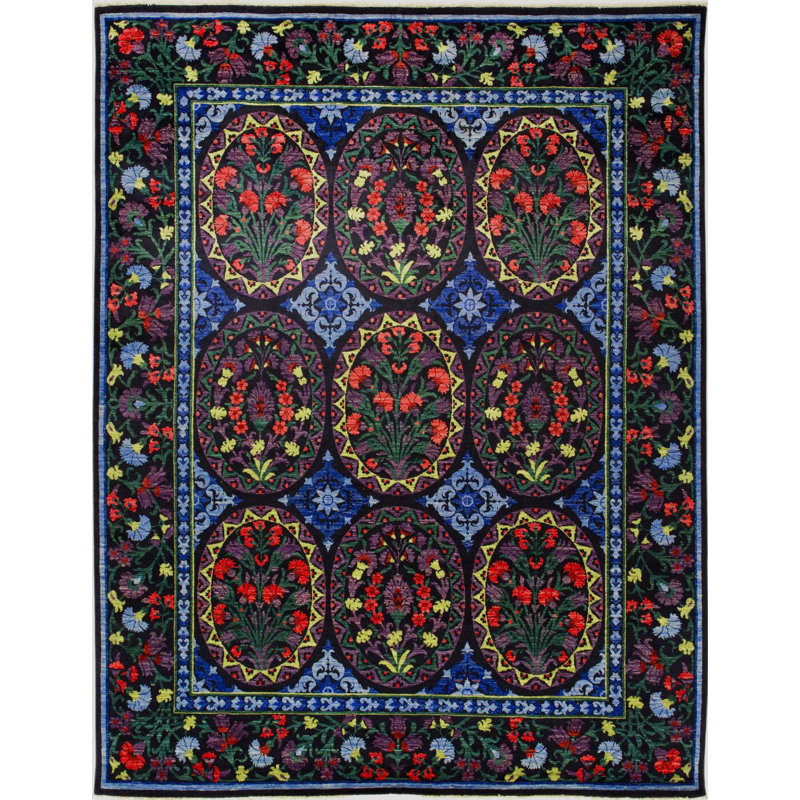 Tapis décoratif multicolore à motif floral Suzani, Tapis de couloir 3 pi 9,81 po x 9 pi 10,11 po