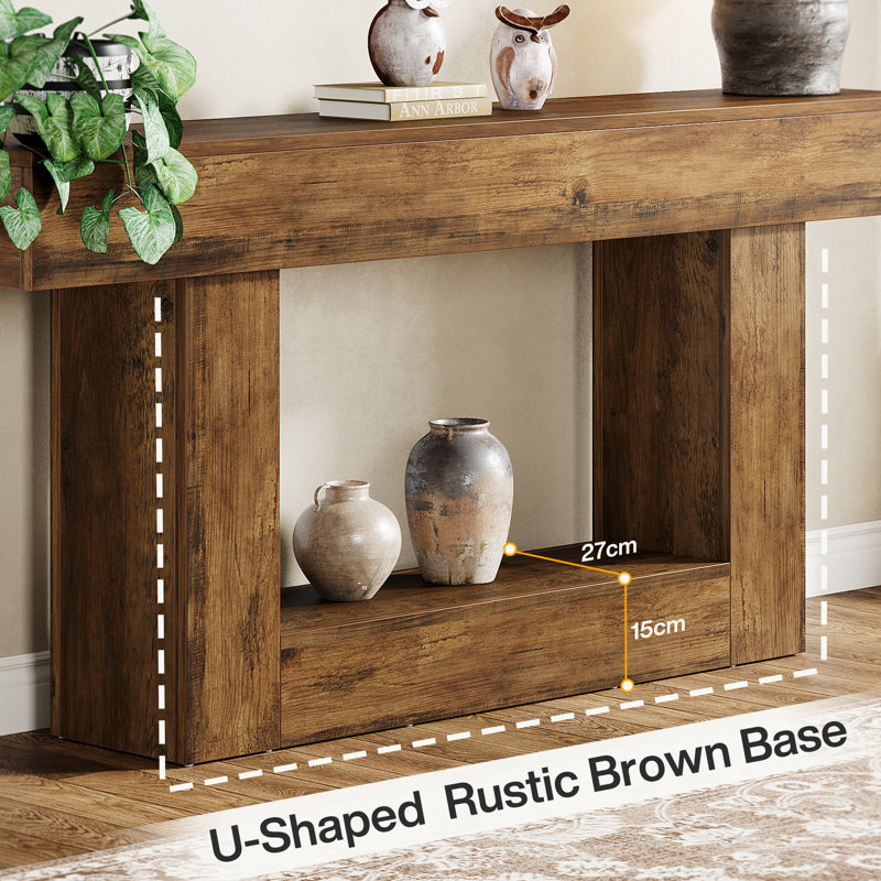 63" Console Table, Farmhouse Entryway Table, Narrow Wood Sofa Table for Living Room, Foyer, Vintage Brown