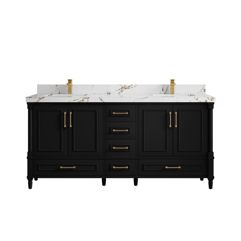 Moncef 72 po X P 22 po De meuble-lavabo double D Quartz brun Viola, Noir, Or brossé, Brun Viola