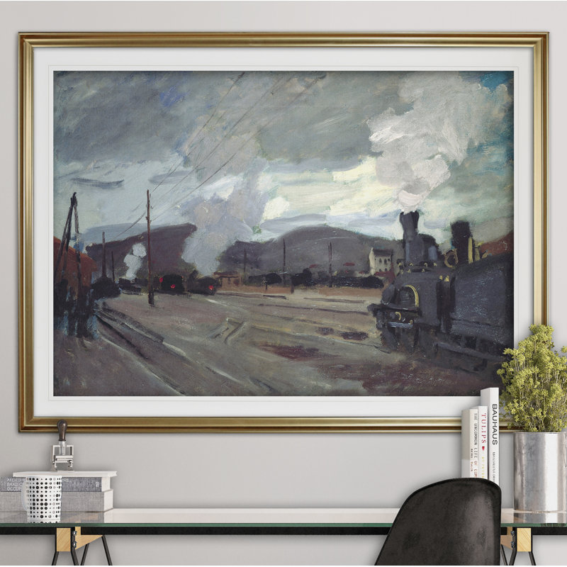 « chemin station » par claude monet print, H 31 po x l 43 po x P 1,5 po, Cadre doré