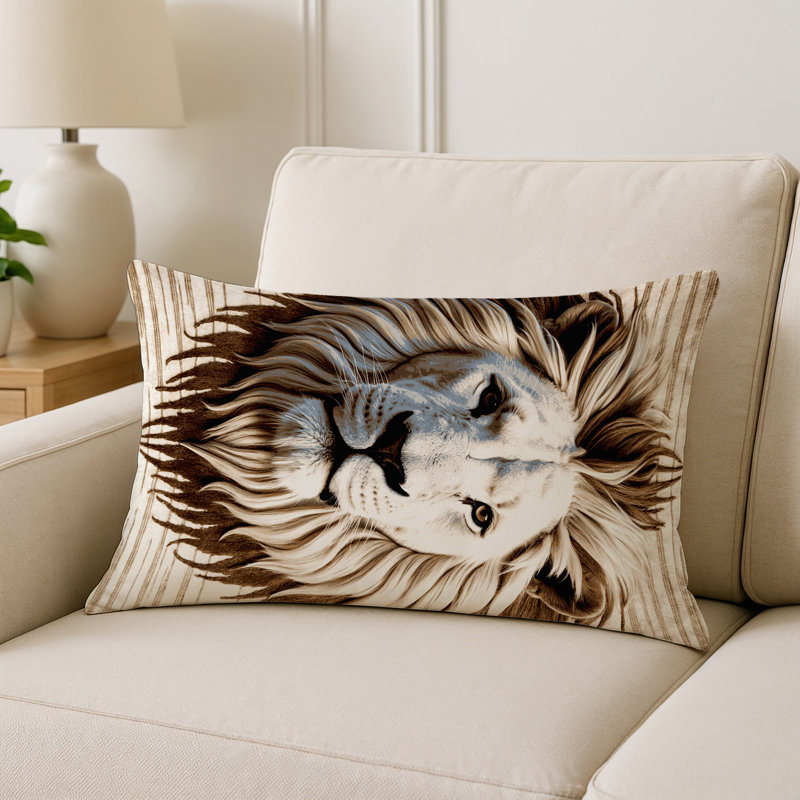 Coussin intérieur et extérieur Big Cats, Rectangulaire H 20 po x l 14 po, Blanc, blanc, lion