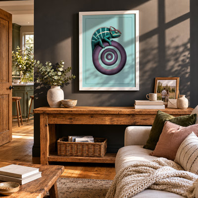 Chameleon on Spiral Surreal - Framed Print