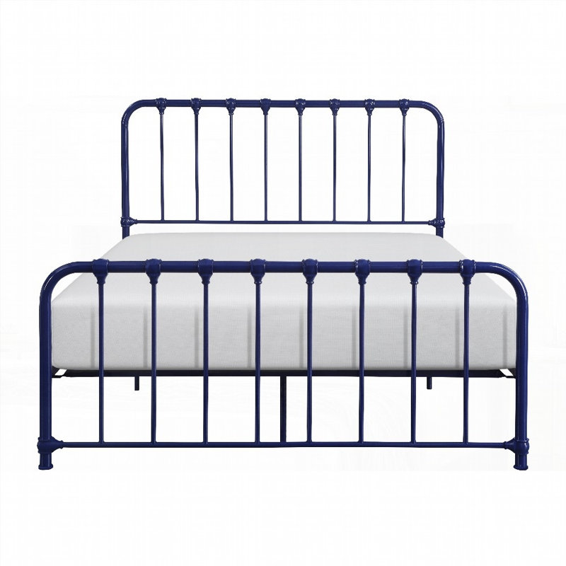 Grand lit plateforme en métal avec finition bleue - aucun sommier nécessaire, assemblage facile!, Bleu, Grand lit