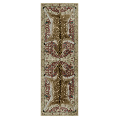Veatrice Deerwood Rustic Animal Print Machine Washable Red / Brown Indoor Area Rug with Non-Slip Backing