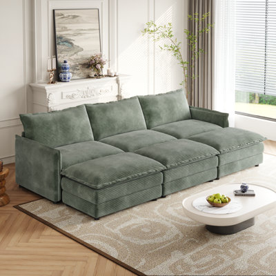 Vivaan Corduroy 3-Seater Sectional Sofa with 3 Movable Ottomans by Latitude Run
