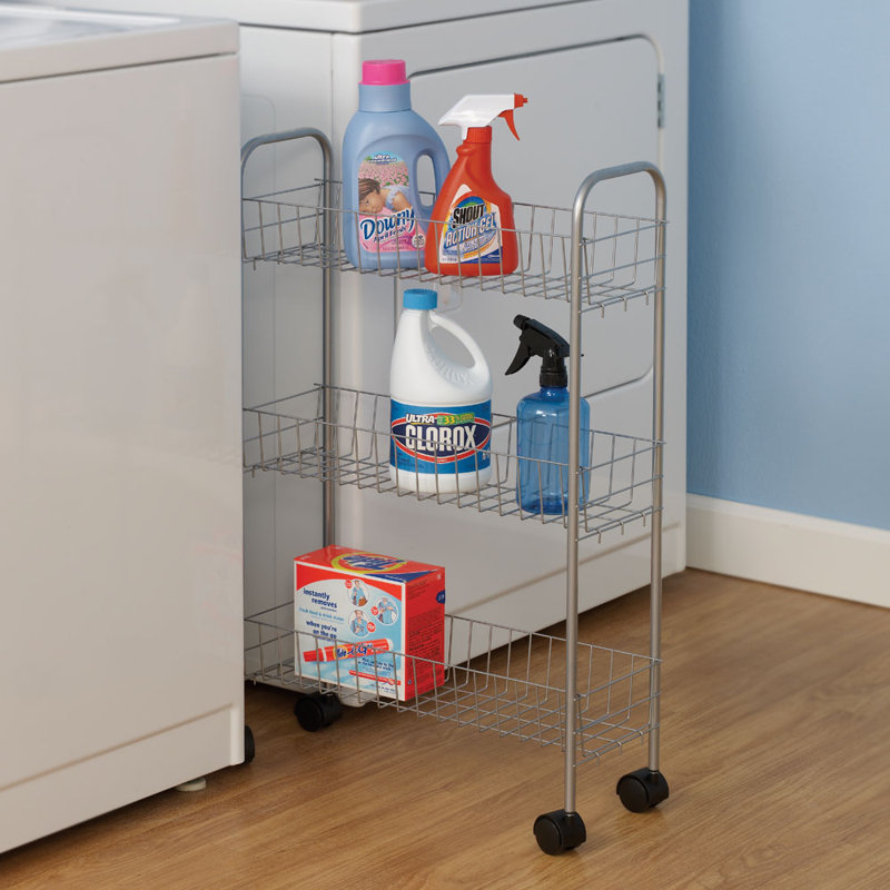 Slimline 3 Shelf Storage Cart, Satin Silver