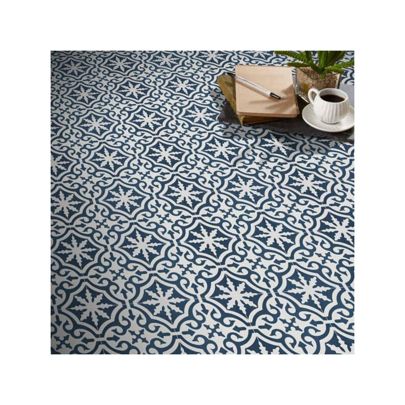 Argana 8" x 8" Cement Patterned Wall & Floor Tile, Dark Blue/White