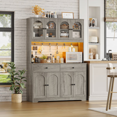 71" LED Kitchen Pantry Cabinet with Power Outlet, Large Kitchen Hutch Storage Cabinet by Ophelia & Co.