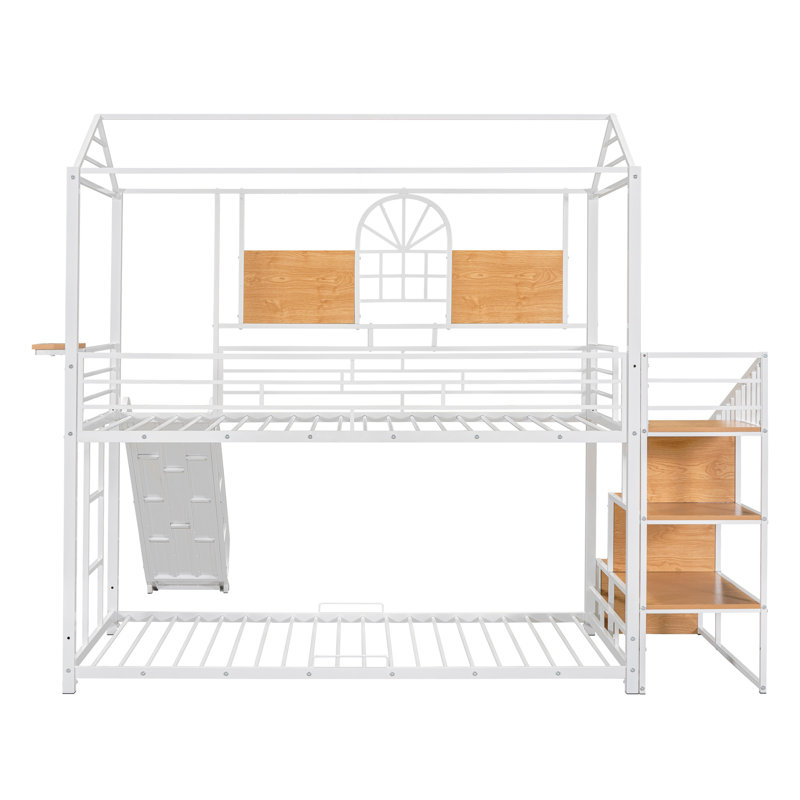 Allegonde Kids Twin Over Twin Bunk Bed, White/Natral