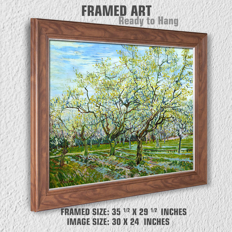 «The White Orchard» par Vincent Van Gogh, reproduction sur toile, H 29,5 po x l 35,5 po x P 0,75 po, Toile avec cadre brun