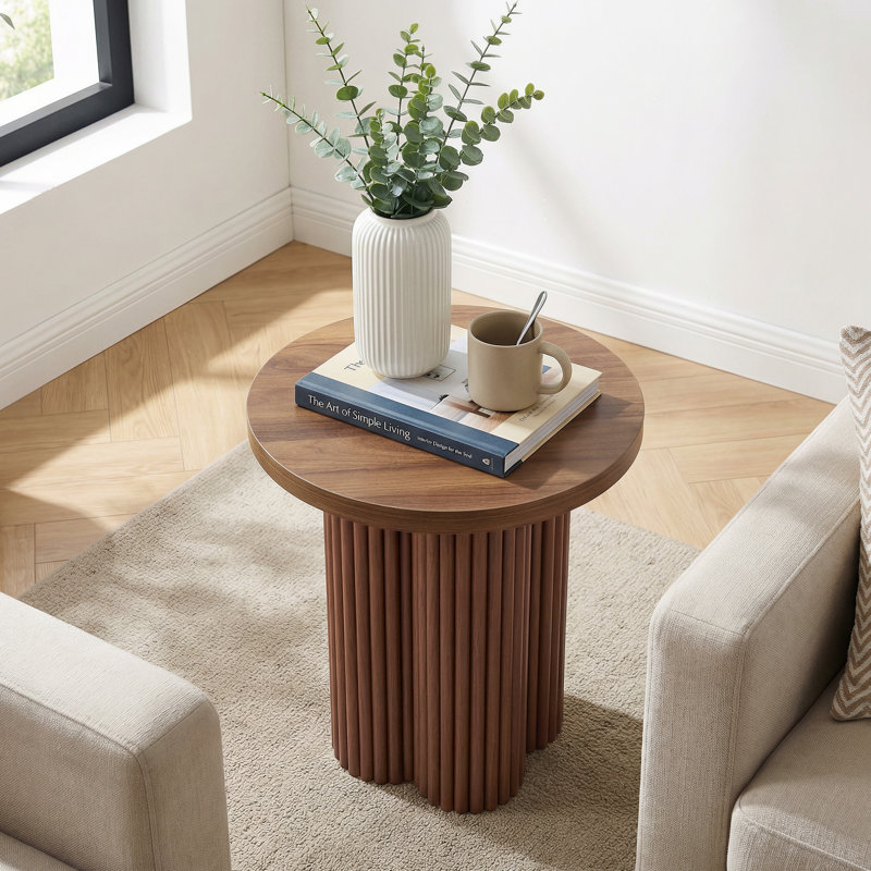 24" Round Pedestal Base End Table, Walnut
