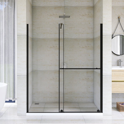 30 - 60 In.W X 72 In.H Sliding Door Semi-Frameless Shower Door In Matted Black Finish