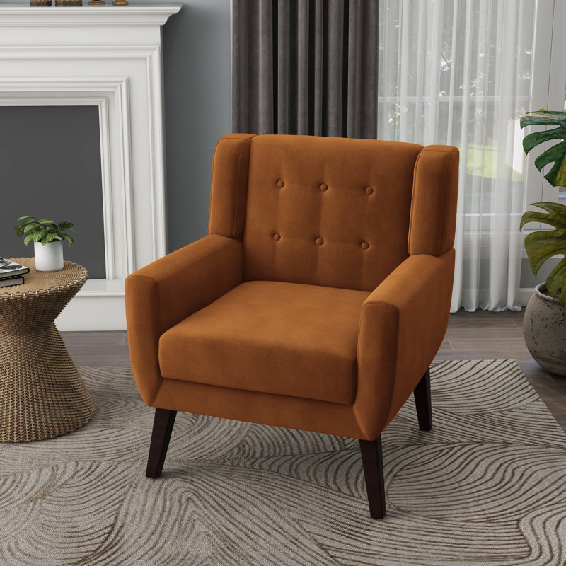 Fauteuil capitonné de 27,5 po de largeur Stephanny, Velours rouille orange