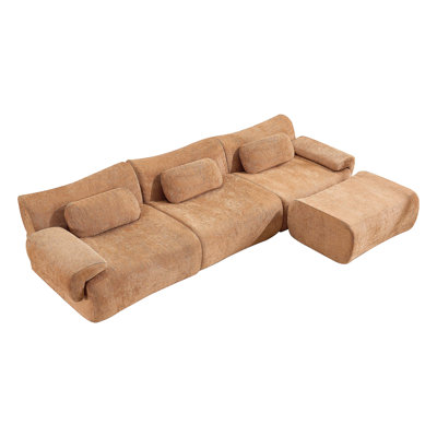 Modular Combination, Bamboo Joint Shape, Armchair, Extra-Large Compression & 3+1 Seater Chenille Deep-Seat (with 3 Pillows) All Fit Living Room/Bedroom