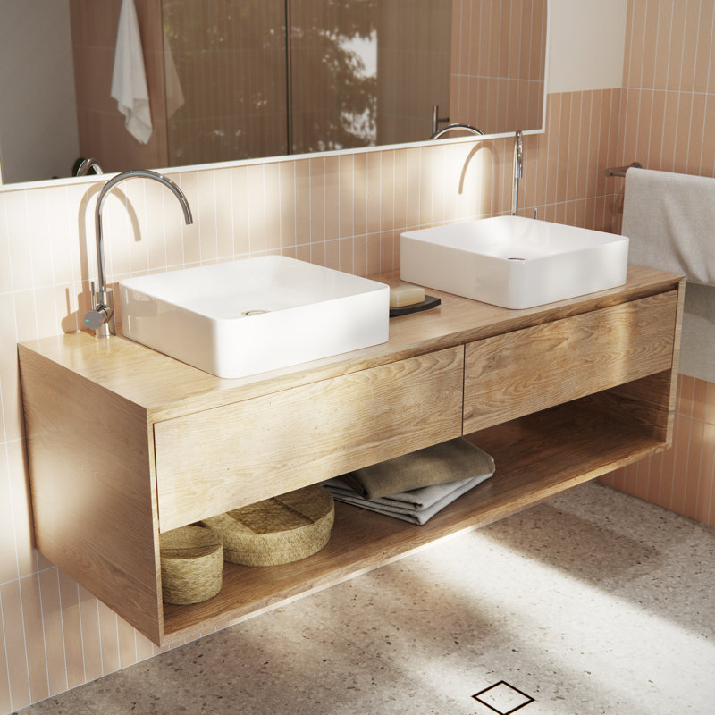 Ceramic Square Vessel Bathroom Sink, Gloss White