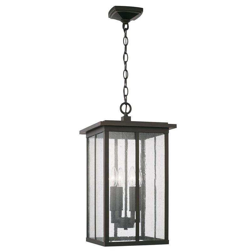 4 - Light Outdoor Hanging Lantern, Oiled Bronze