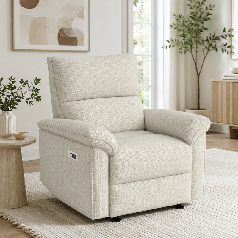 Fauteuil inclinable électrique Wall Wall, Tissu velours flocon de neige, Beige et gris