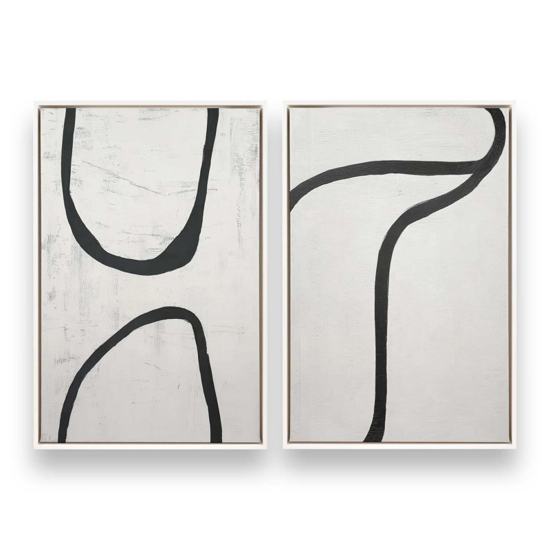 Ensemble de 2 impressions courbées Silence, Cadre flottant blanc opaque, 36 po x 24 po