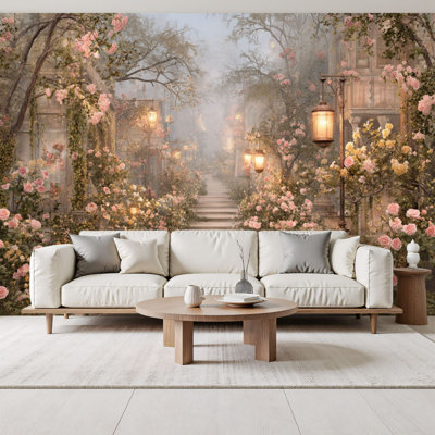 Peel and Stick Wallpaper Dreamy Watercolor Pathway Soft Pink Lavender Blooms Wall Murals 69"H x 96"W Removable PVC Wall Paper Self-Adhesive Wall Decor for Women Bedroom Living Room Home Office Nursery
