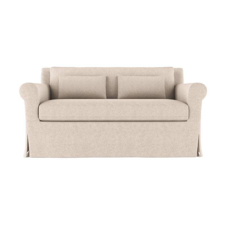 Causeuse à accoudoirs arrondis Ludlow, H 34 po x l 60 po x P 42 po, Velours moelleux huître, Patiné