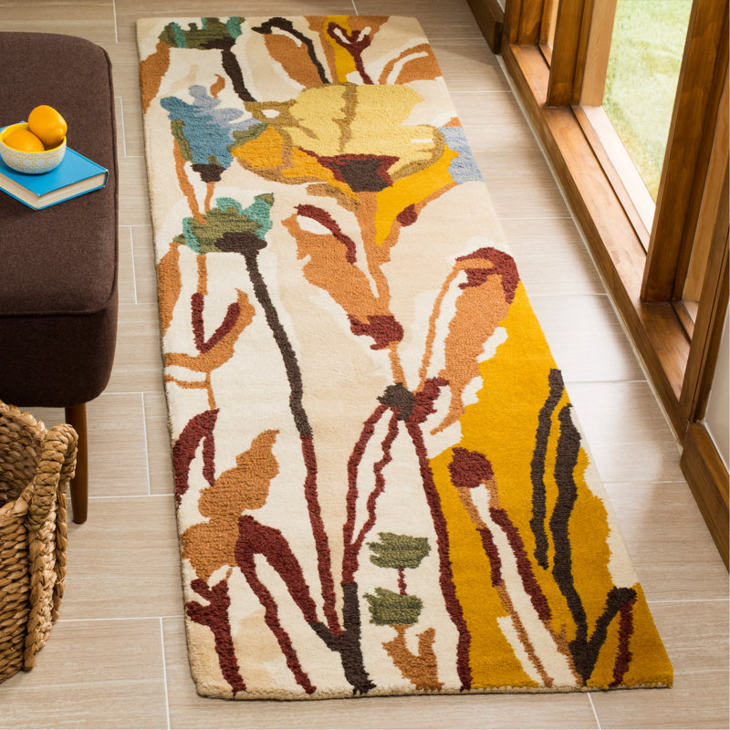 Tapis floral en laine touffeté à la main Arber Jardin, Tapis de couloir 2 pi 3 po x 8 pi