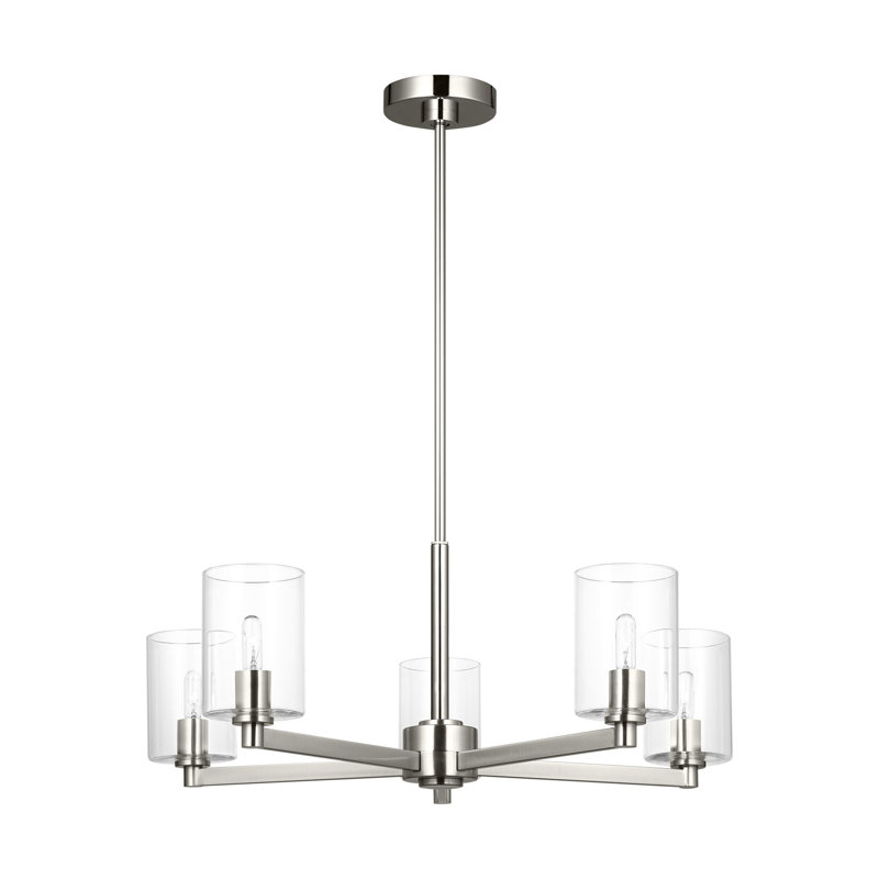 Fullton Dining Room Chandelier With Clear Shade, 10.375" H x 27.125" W x 27.125" D, Brushed Nickel, 5 Lights