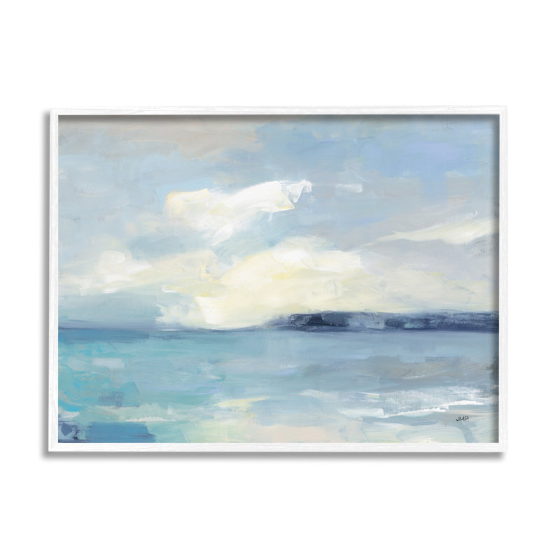 «Abstract Ocean VIew Landscape» par Julia Purinton - peinture sur bois, H 16 po x l 20 po x P 1,5 po
