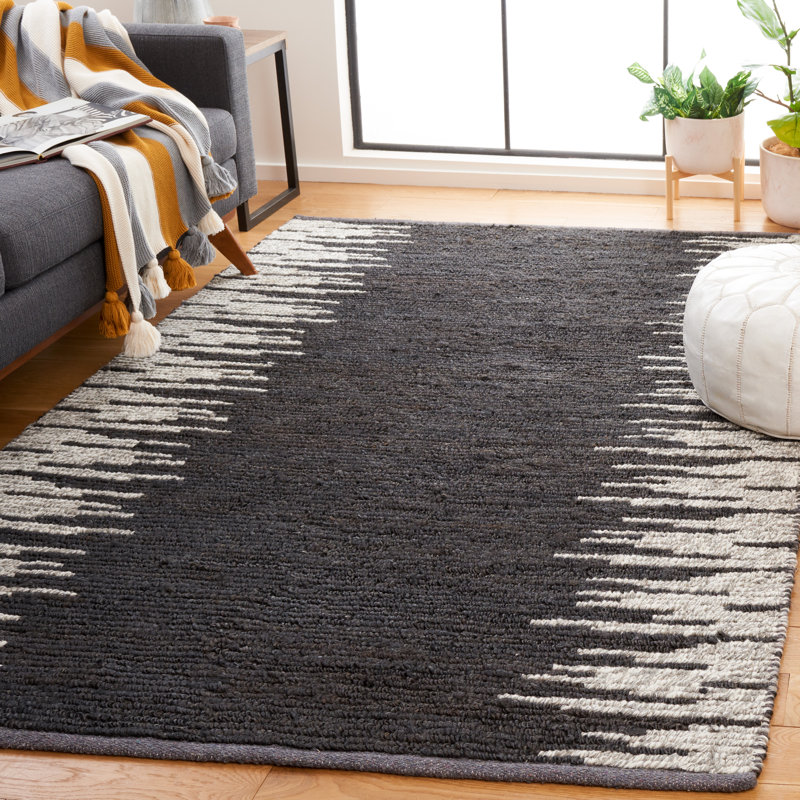 Wendell Natural Fiber Hand Woven Jute/Wool Abstract Rug in Black/Beige, Rectangle 5' x 8'