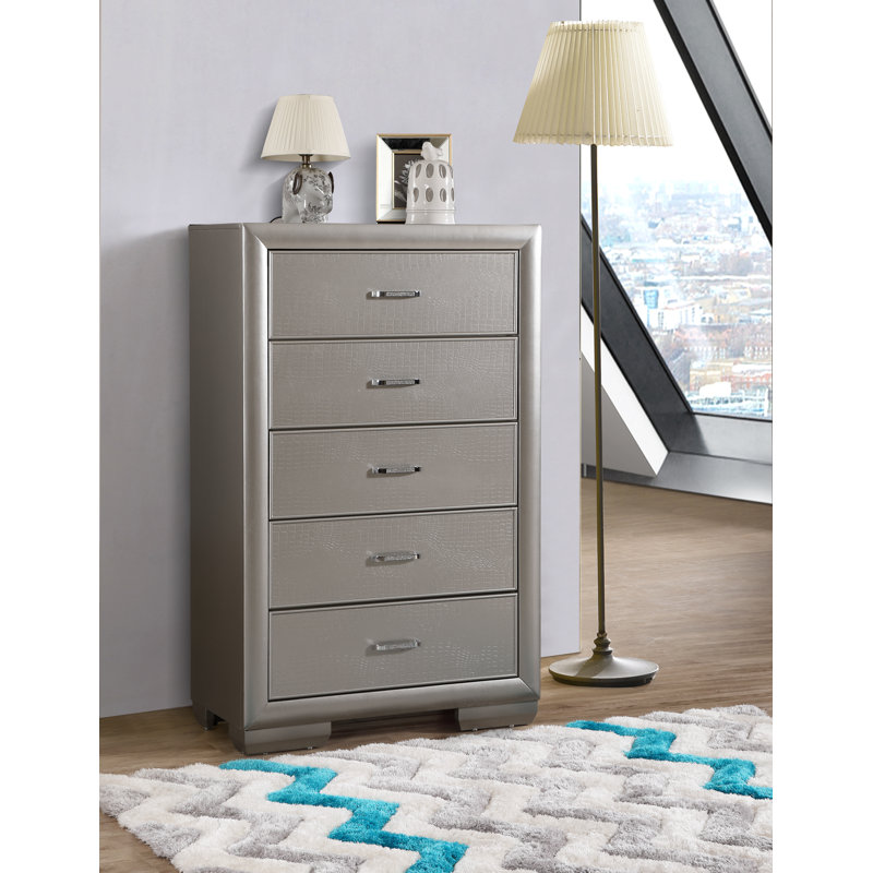 Commode 5 tiroirs Century, Argent-champagne