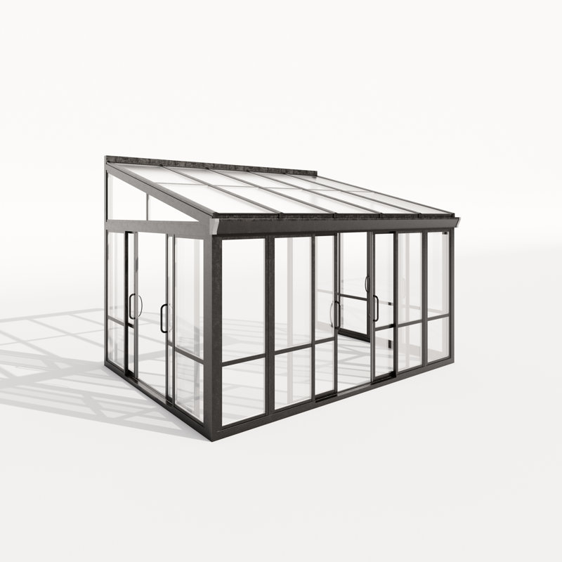 Ajout de patio de serre en verre véritable de 12 pi de largeur - verre trempé et cadre en aluminium, Noir, noir, noir, noir