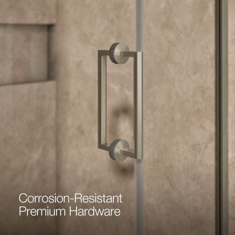 Components 71-1/2-In X 46-3/4-In Frameless Pivot Shower Door With 3/8-In Crystal Clear Glass And Back-To-Back Vertical Door Pulls