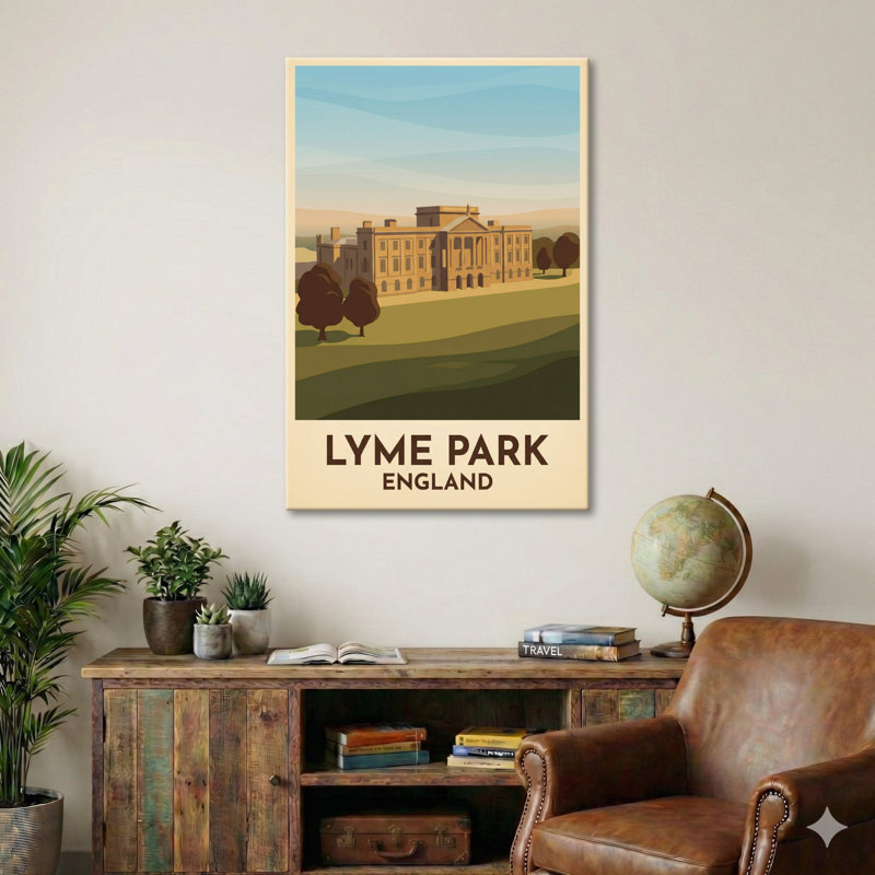 Lyme Park, England - Romantic Country House and Parkland Travel Poster | Castles and Palaces. Giclee Print on Wrapped Canvas. Wall Art, Home Decor - Castles & Palaces, England 1 Piece Wrapped Canvas Wall Art