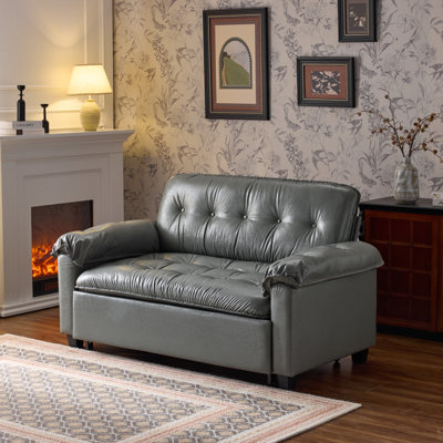 Tufted Upholstered Cat's Claw Leather Loveseat Recliner Sleeper Couch Pull Out Sofa Sofa Bed