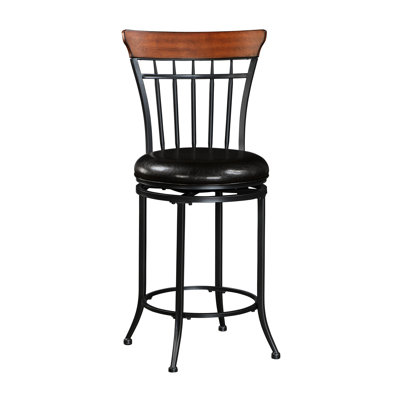 250Lbs Weight Capacity Counter Height Swivel Chair With Black Metal And Brown Faux Leather For Dining Room Frame 360-Degree Cozy Upholstery