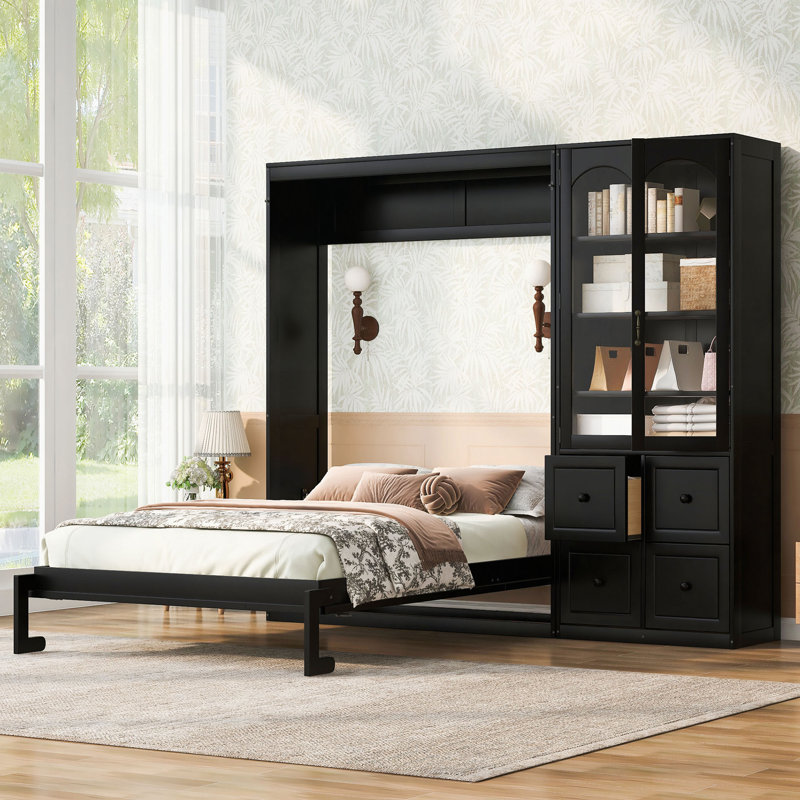 Cadre de lit AirFrame avec table latérale coulissante réglable, effet flottant visuel, coussin en mousse rembourrée nuage de 8,7 pouces, assemblage facile.