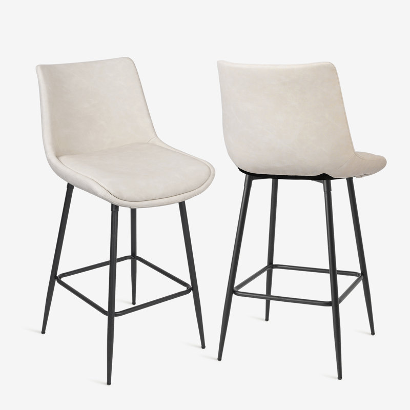 Tabouret de bar et de comptoir revêtu de polyuréthane avec pieds en métal, Beige