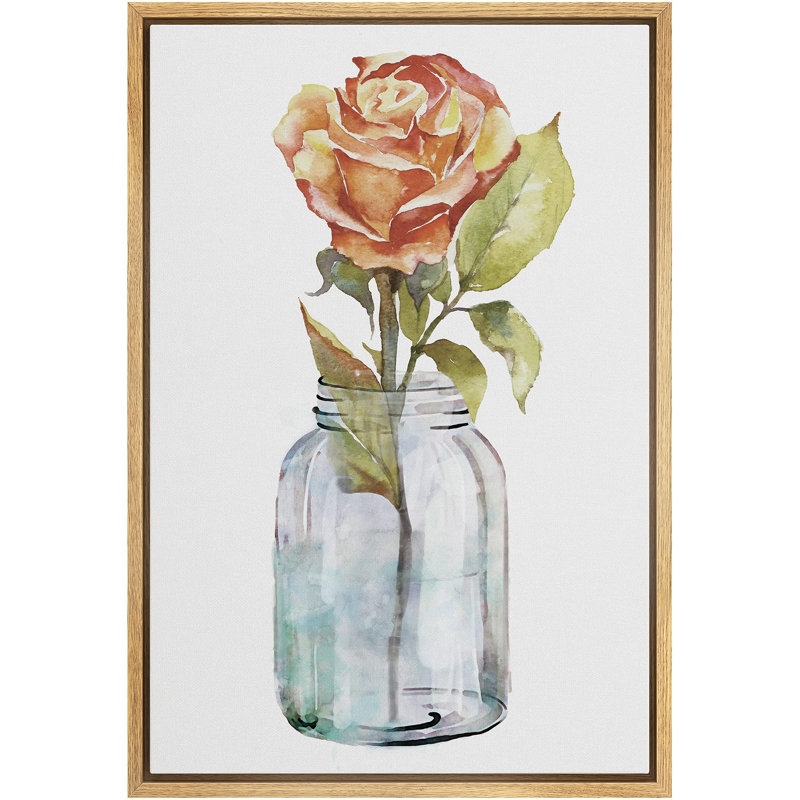 Rose rouge et jaune dans un vase en verre, plantes florales, aquarelle, art moderne, pastel rustique, Naturel
