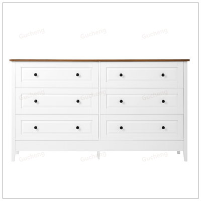 Commode 6 tiroirs avec rangement spacieux et poignées en métal pour la chambre à coucher, le couloir et l'entrée