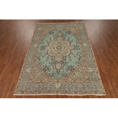 Tapis traditionnel turquoise vert médaillon 6 x 9