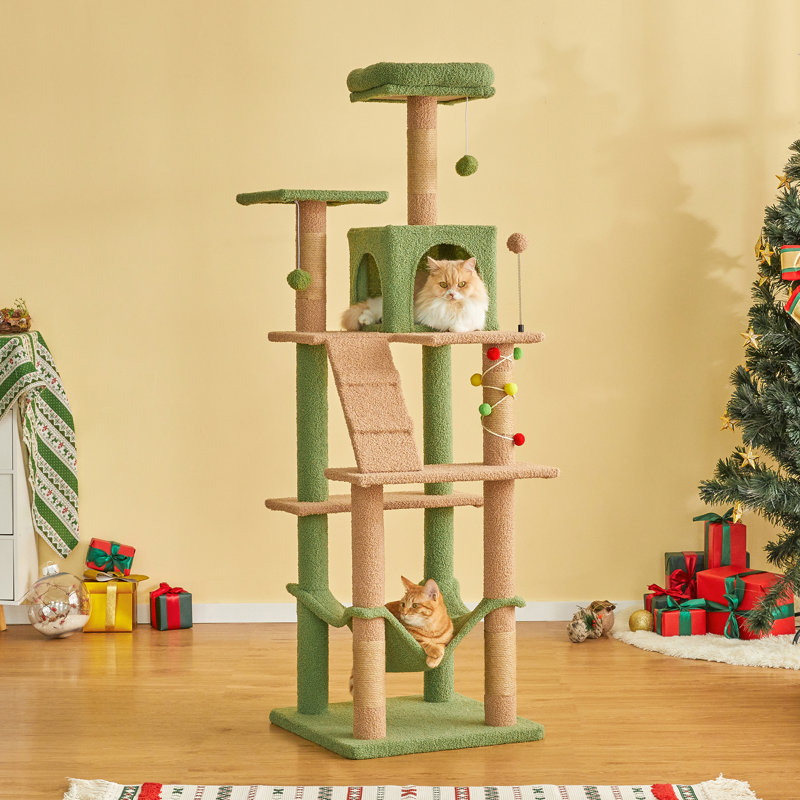 Amarina Cat Tree, Green, 63.8" H x 19.7" W x 19.7" D