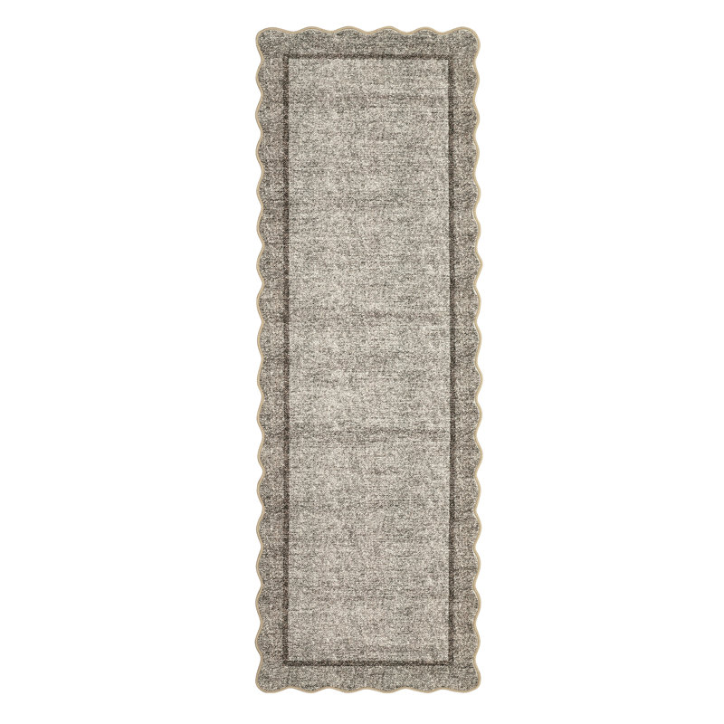 Scalloped Machine Washable Rug Non-Slip Bordered Floor Mats Non-Shedding Soft Low Pile Modern Accent Rugs for Living Room Bedroom Office