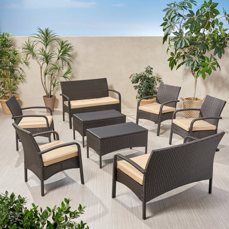 Cokato 8 - Person Patio Conversation Set with Cushions, Brown Frame / Tan Cushion