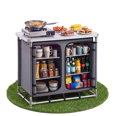 Camping Storage Cabinet, Outdoor Portable Aluminum Lightweight Table, Quick Set-up Compact Kitchen Cook Station, with 6 Shelves and Carry Bag, for Picnic, BBQ, Party, Camping, RV Traveling