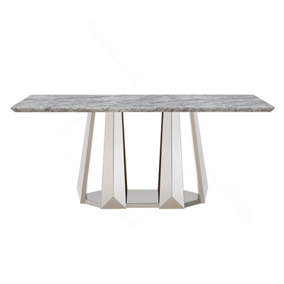 Marble Dining Table, 70'' Rectangle Faux Marble Dining Table With Mirrored Finish Stainless Steel Base, Modern Large Size Marble Kitchen Table