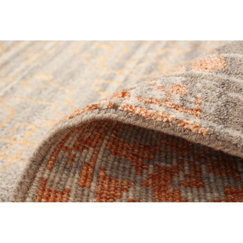 Tapis gris unique en viscose noué à la main style années 2010 de 5 pi 3 po x 7 pi 9 po O'Reilly