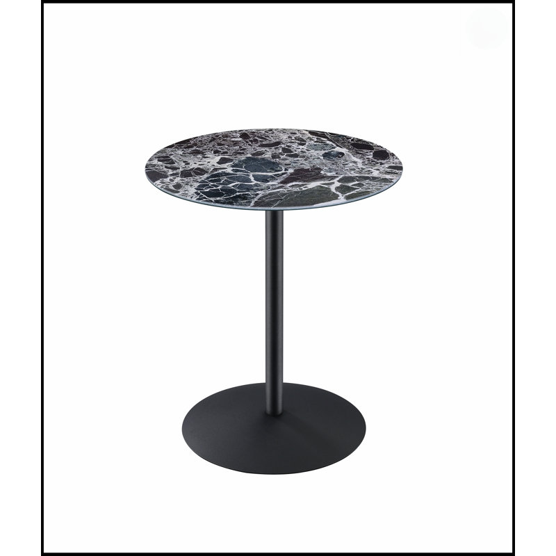 Table de bout Circa de 17,5 pouces avec plateau texturé en marbre noir durable et base en acier robuste pour les intérieurs modernes