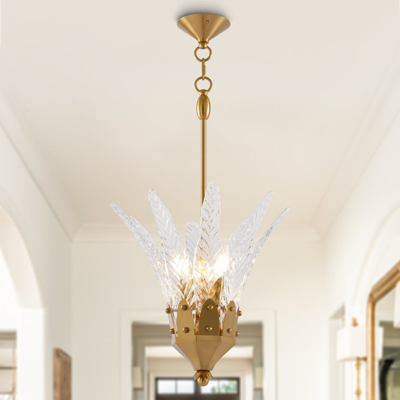 Luminaire suspendu doré 17 "à 3 lumières avec abat-jour en verre