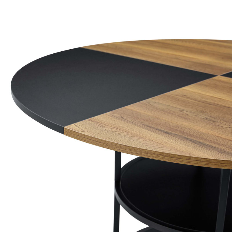 Ensemble de table et de chaises, table de salle à manger circulaire épissée de couleur moderne avec rangement double couche, jumelée à 6 chaises en polyuréthane artificiel avec coussins arrondis