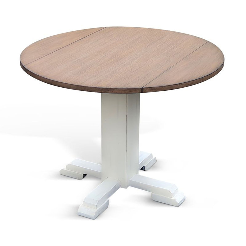 Table de salle à manger ronde avec feuilles tombantes Lemy, plateau brun foncé de 40 pouces, blanc