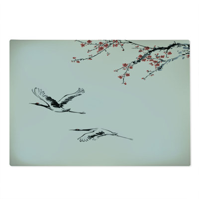 Ambesonne Japanese Cutting Board Large Size Cherry Trees in Spring Red Grey Ecru